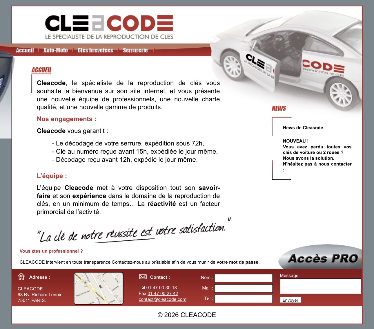 Site internet CleACode — spécialiste de la reproduction de clés